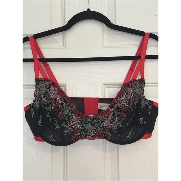 Liz Claiborne Bra Womens 36D Embroidered Floral Mesh Underwired Eyehook - Picture 1 of 6